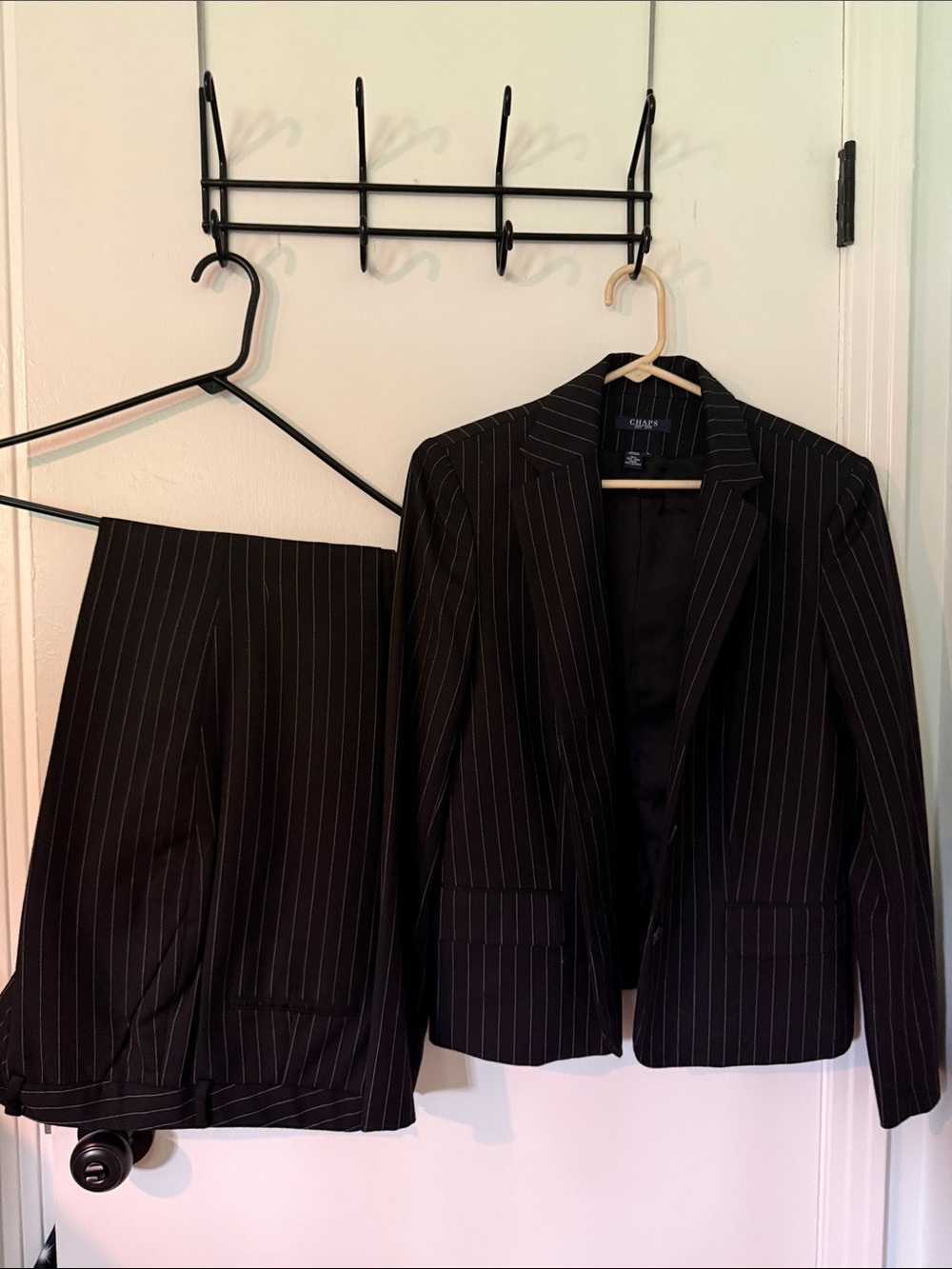 Chaps Black Pinstripe Women's Suit Jacket & Pants